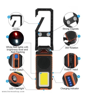 چراغ چند کاره اسپیکر دار Work Light مدل WL-1465