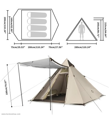 چادر اتوماتیک هرمی چهار طرفه 4 نفره نیچرهایک مدل CNH22ZP010